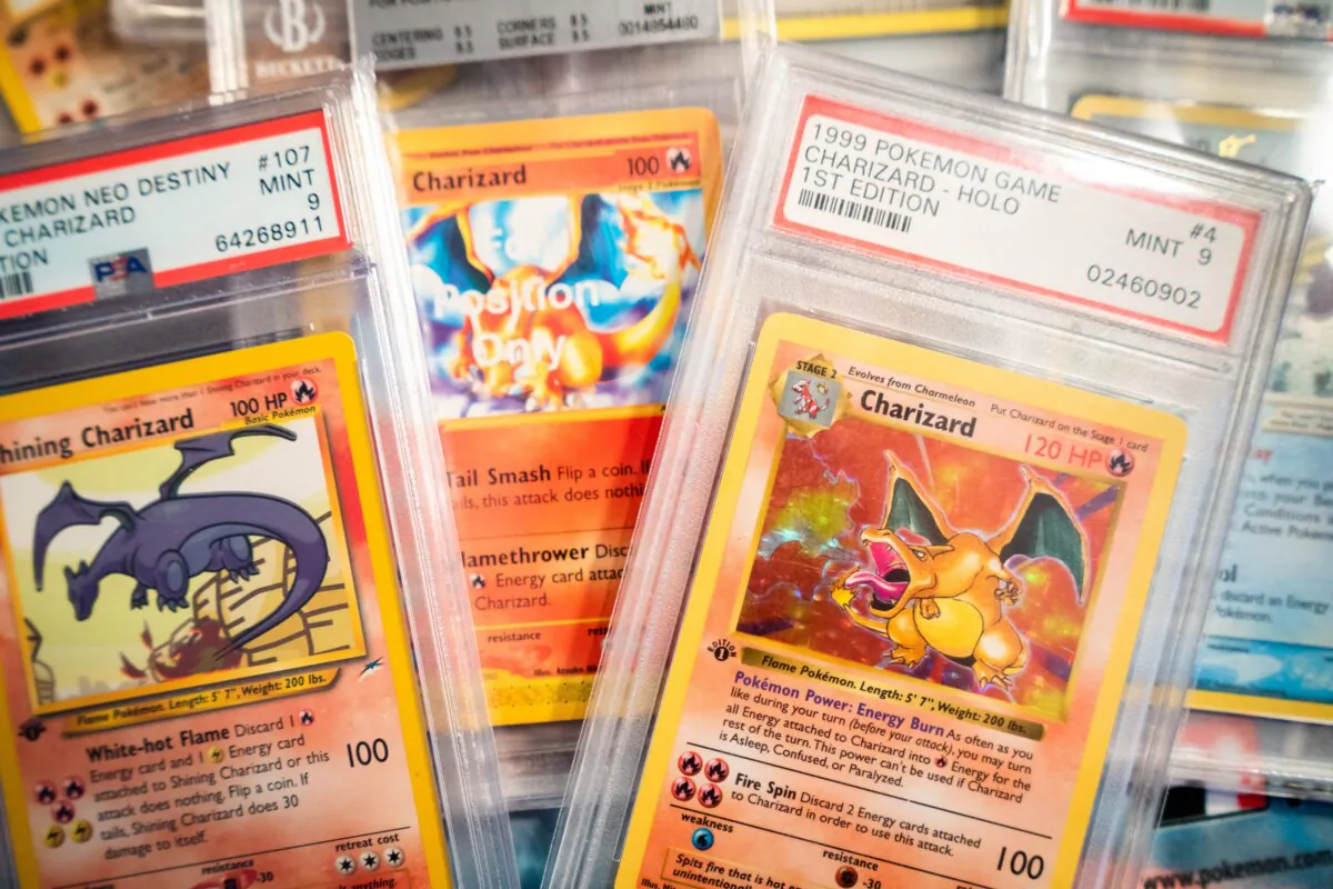 Cards of the pokemon card collection in Niva, eastern Denmark on Nov. 25, 2022. (Ida Marie Odgaard/Ritzau Scanpix/AFP via Getty Images)