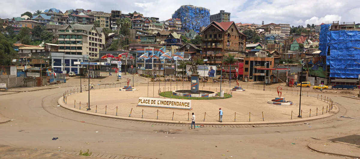 People walk past Place De L'Independence square in Bukavu, eastern Congo, on Feb. 15, 2025. (Janvier Barhahiga/AP)