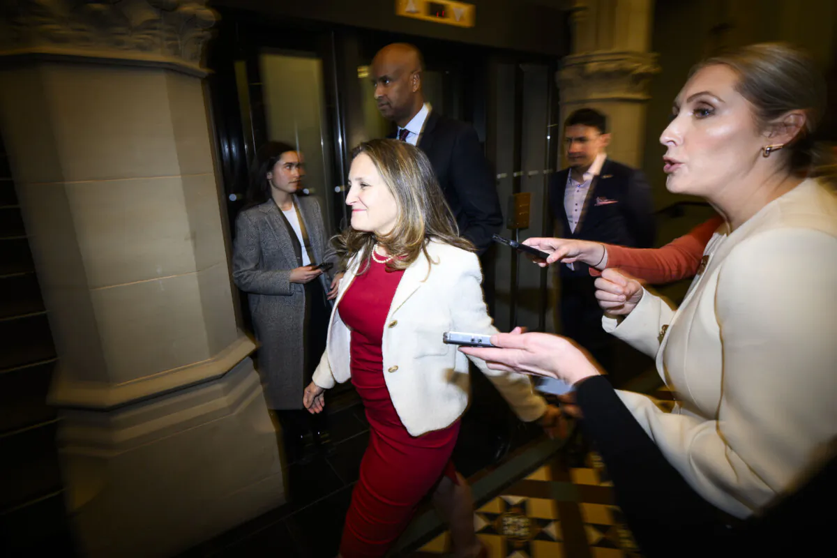Liberal MP Chrystia Freeland, candidate for the leadership of the Liberal Party of Canada, makes her way to a meeting of the Liberal caucus in West Block on Parliament Hill in Ottawa, on Jan. 23, 2025. (The Canadian Press/Justin Tang)