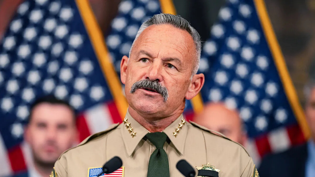 Sheriff Chad Bianco of Riverside County speaks during a news conference at the U.S. Capitol in Washington on May 15, 2024. (Kent Nishimura/Getty Images)