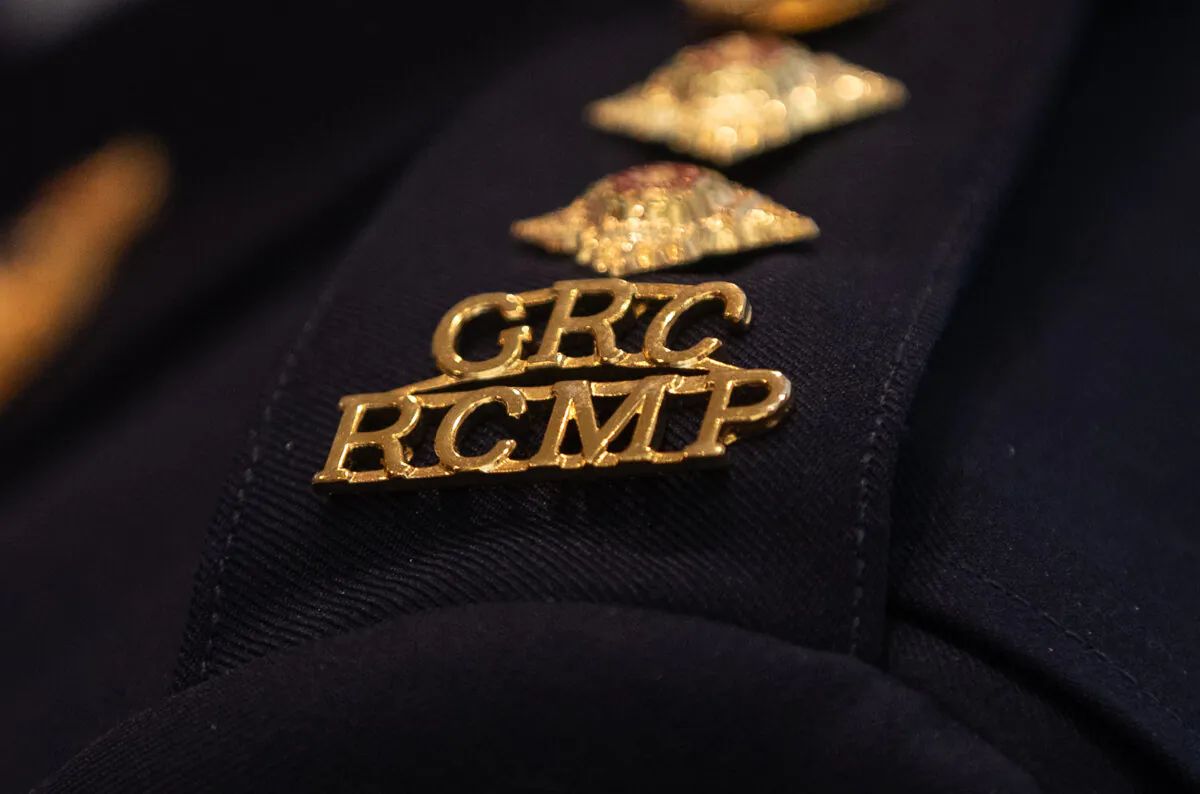 An RCMP epaulette is seen in Edmonton, on Feb. 5, 2025. (The Canadian Press/Jason Franson) 
