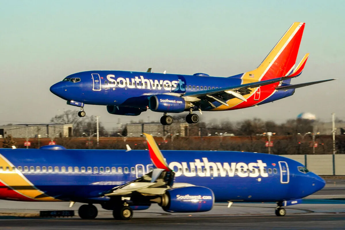 A Southwest Airlines plane prepares to land at Midway International Airport in Chicago on Feb. 12, 2023. (Kiichiro Sato/AP Photo)