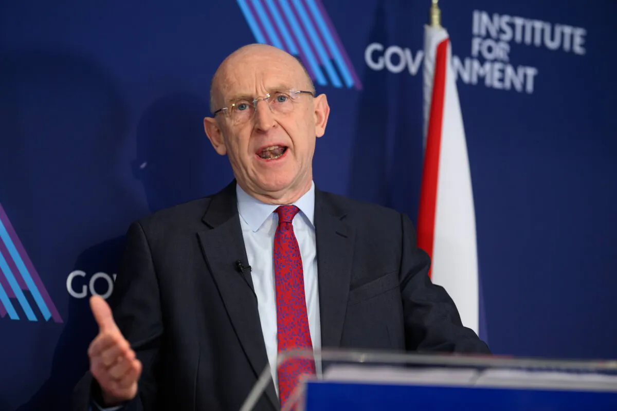 British Defence Secretary John Healey delivers a speech in London on Feb. 18, 2025. (Leon Neal/Getty Images)