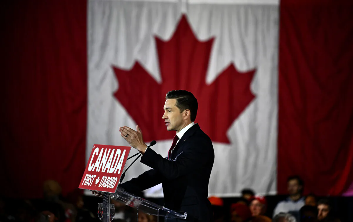 Conservative Leader Pierre Poilievre speaks at his Canada First rally in Ottawa on Feb. 15, 2025. (The Canadian Press/Justin Tang)