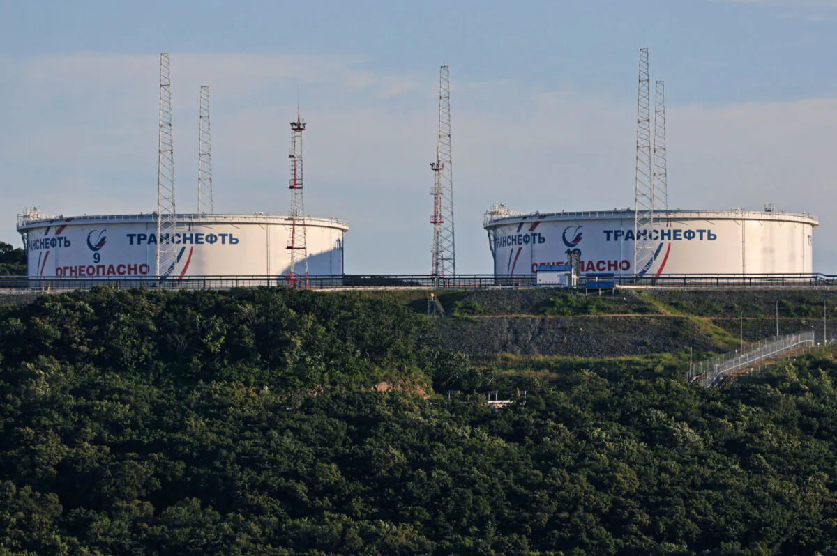 Oil tanks of the Transneft oil pipeline operator at the crude oil terminal Kozmino on the shore of Nakhodka Bay near the port city of Nakhodka, Russia, on Aug. 12, 2022. (Tatiana Meel/Reuters)