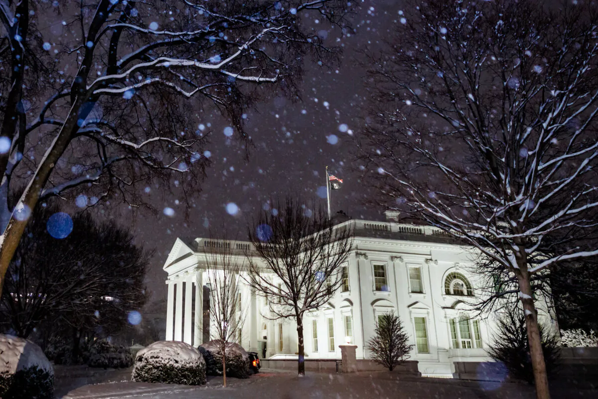 The North Lawn of the White House is seen covered by snow in Washington, DC, on Feb. 11, 2025. (Ting Shen/AFP via Getty Images)