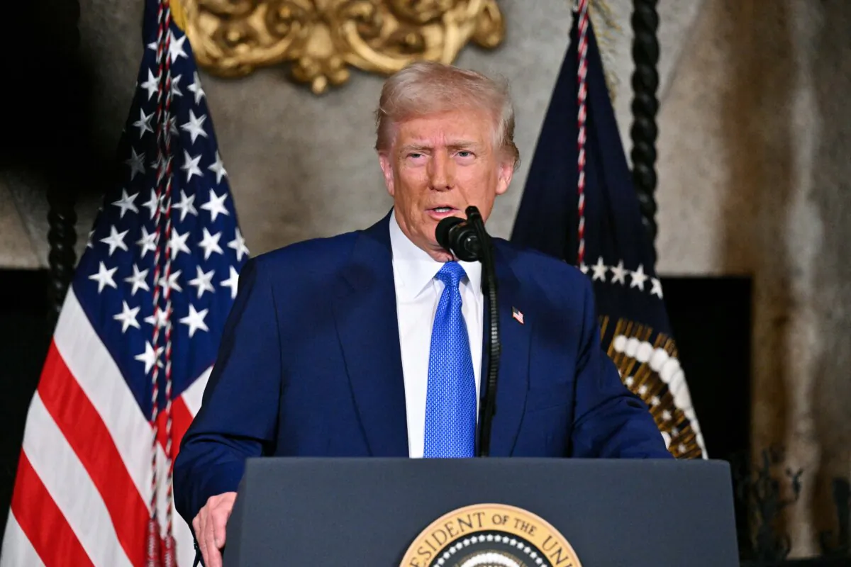 President Donald Trump speaks during signing of executive orders at his Mar-a-Lago resort in Palm Beach, Fla., on Feb. 18, 2025. (Roberto Schmidt/AFP via Getty Images)