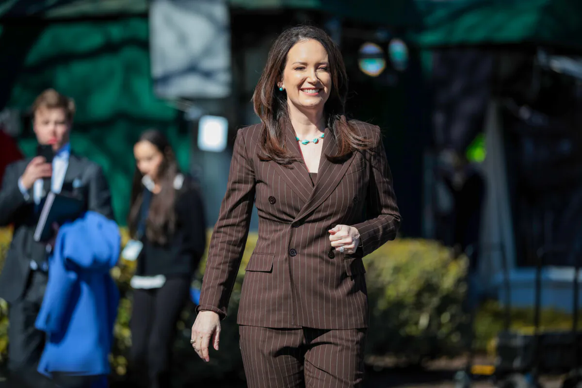 Agriculture Secretary Brooke Rollins arrives to speak to the press outside the White House on Feb. 14, 2025. (Kayla Bartkowski/Getty Images)