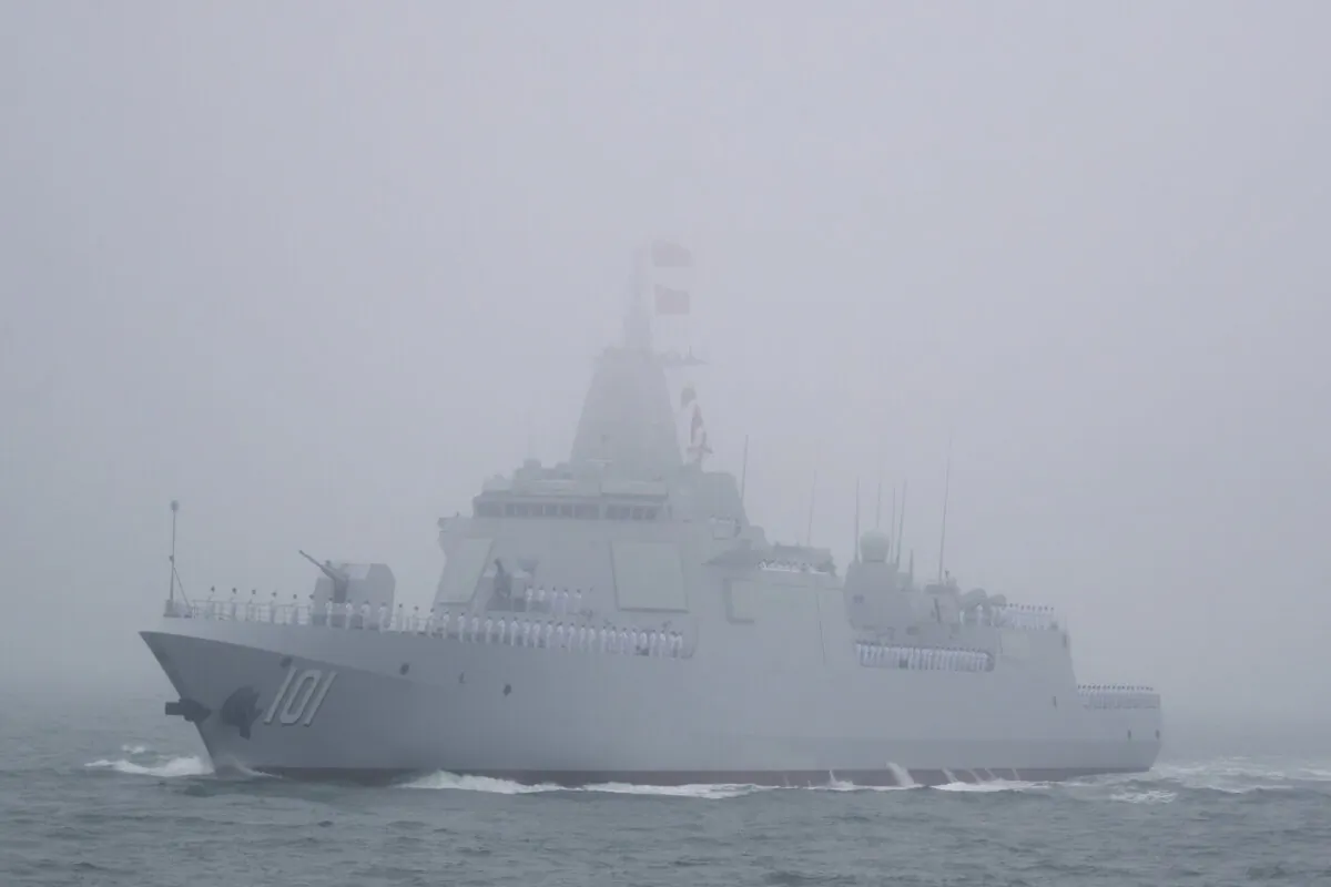 The type 055 (Renhai-class) guided missile destroyer, Nanchang, of the Chinese People's Liberation Army (PLA) Navy participates in a naval parade in the sea near Qingdao, in eastern China's Shandong province on April 23, 2019. (Mark Schiefelbein/AFP via Getty Images)