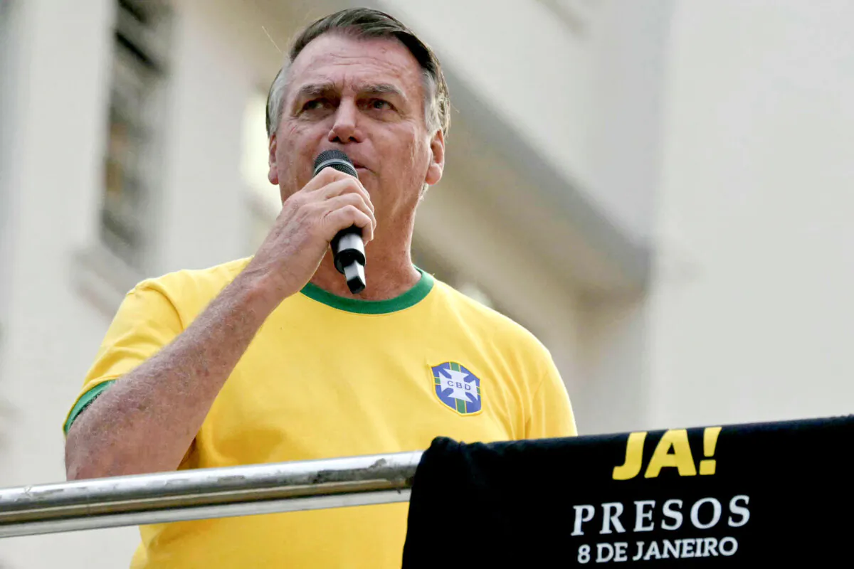 Former Brazilian President Jair Bolsonaro speaks to supporters during an Independence Day rally in Sao Paulo, Brazil, on Sept. 7, 2024. (Nelson Almeida/AFP via Getty Images)