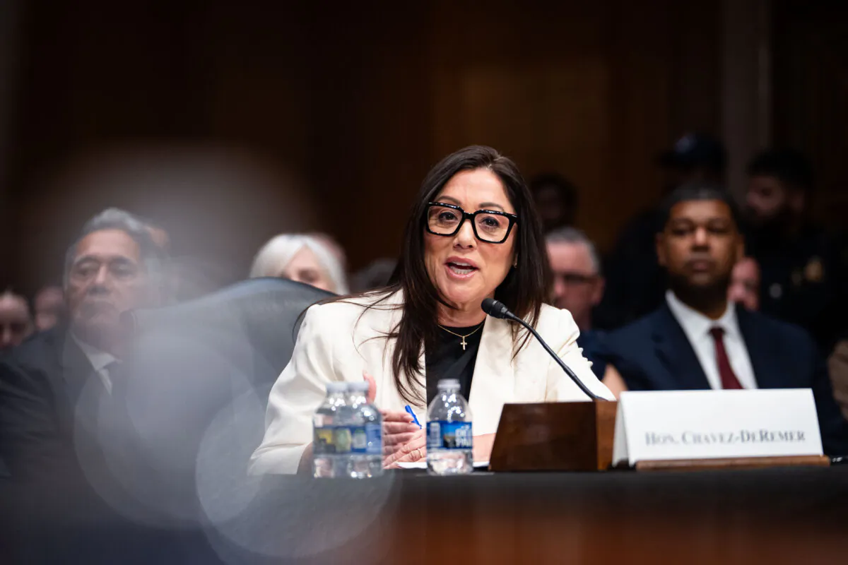 Nominee for Secretary of the Department of Labor, Lori Chavez-DeRemer, testifies during a confirmation hearing on Capitol Hill in Washington on Feb. 19, 2025. (Madalina Vasiliu/The Epoch Times)