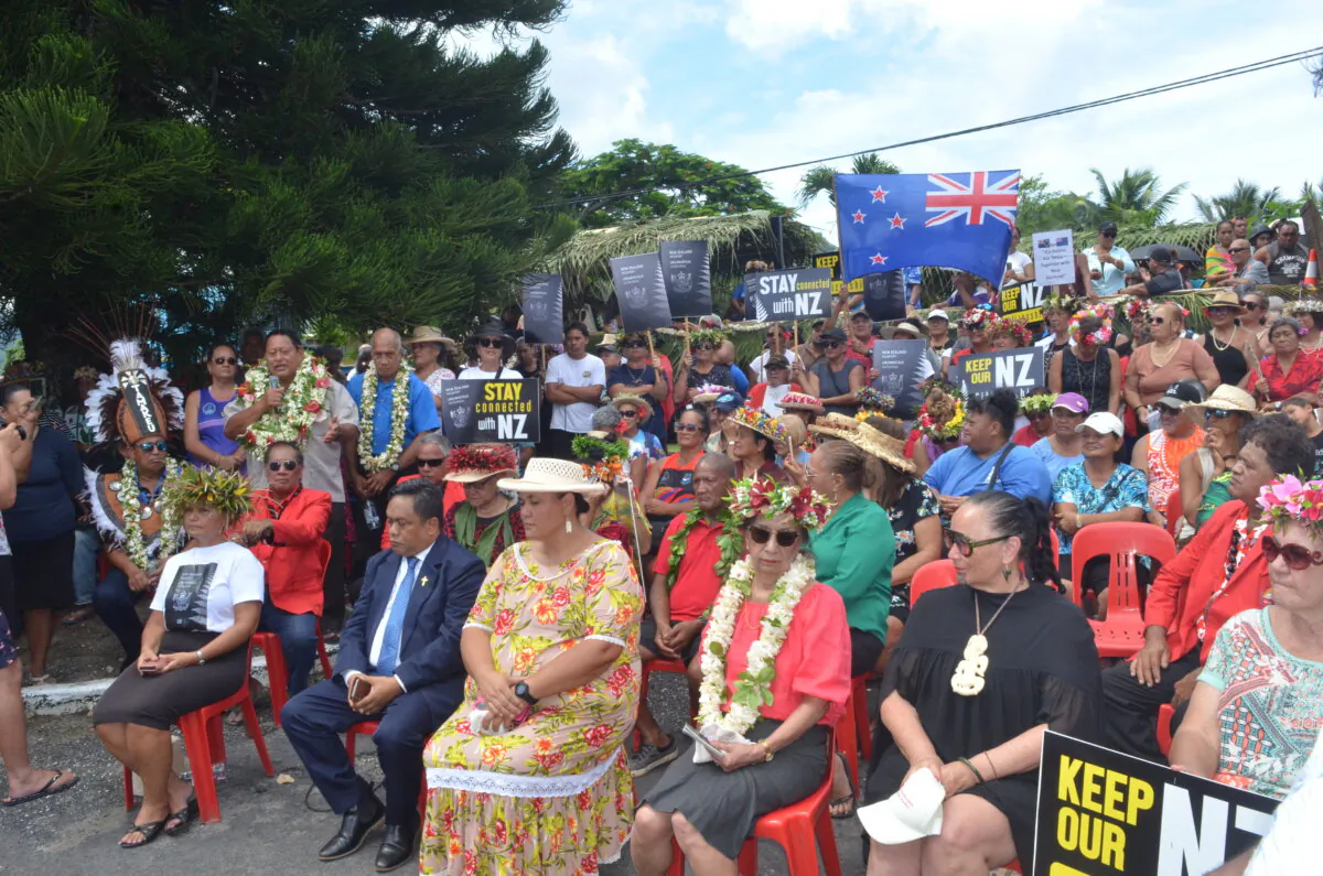 Hundreds of Cook Islanders participated in the peaceful protest march spearheaded by Leader of the Cook Islands United Party (CIUP) Teariki Heather. (Courtesy of Melina Etches/Cook Islands News)