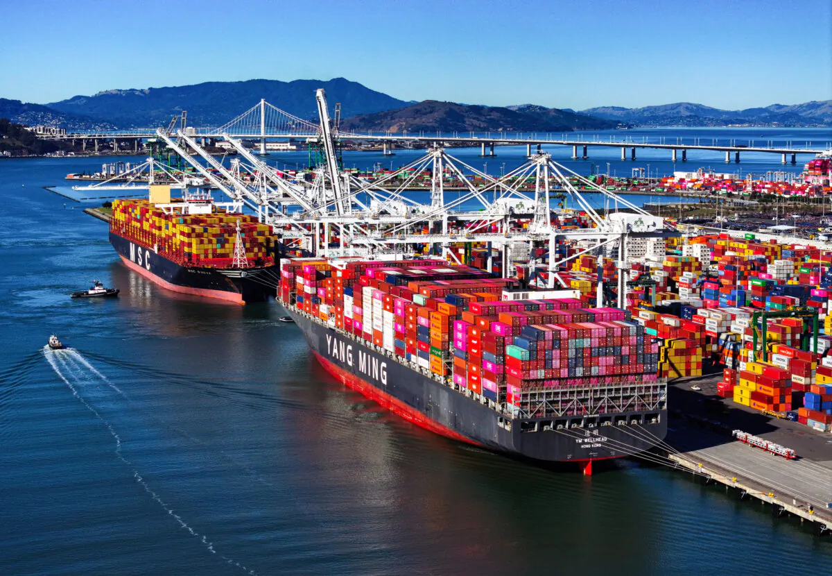 Container ships are docked at the Port of Oakland in Oakland, Calif., on Dec. 9, 2024. (Justin Sullivan/Getty Images)