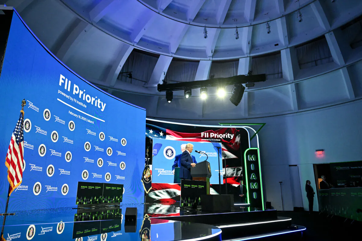 President Donald Trump speaks at the FII PRIORITY Miami 2025 summit in Miami Beach on Feb. 19, 2025. (ROBERTO SCHMIDT/AFP via Getty Images)