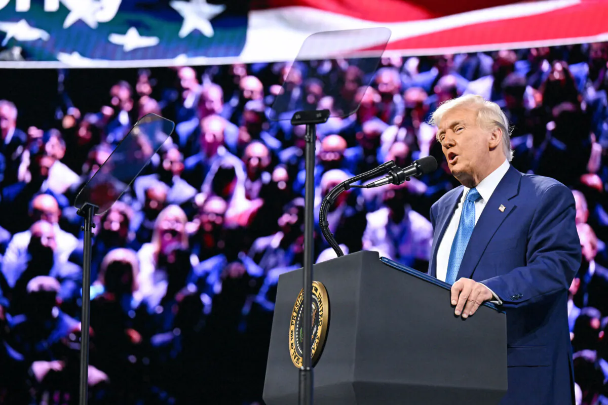 President Donald Trump speaks at FII PRIORITY Miami 2025 Summit (Future Investment Initiative) at the Faena Hotel & Forum in Miami Beach, Fla., on Feb. 19, 2025. (Roberto Schmidt/AFP via Getty Images)