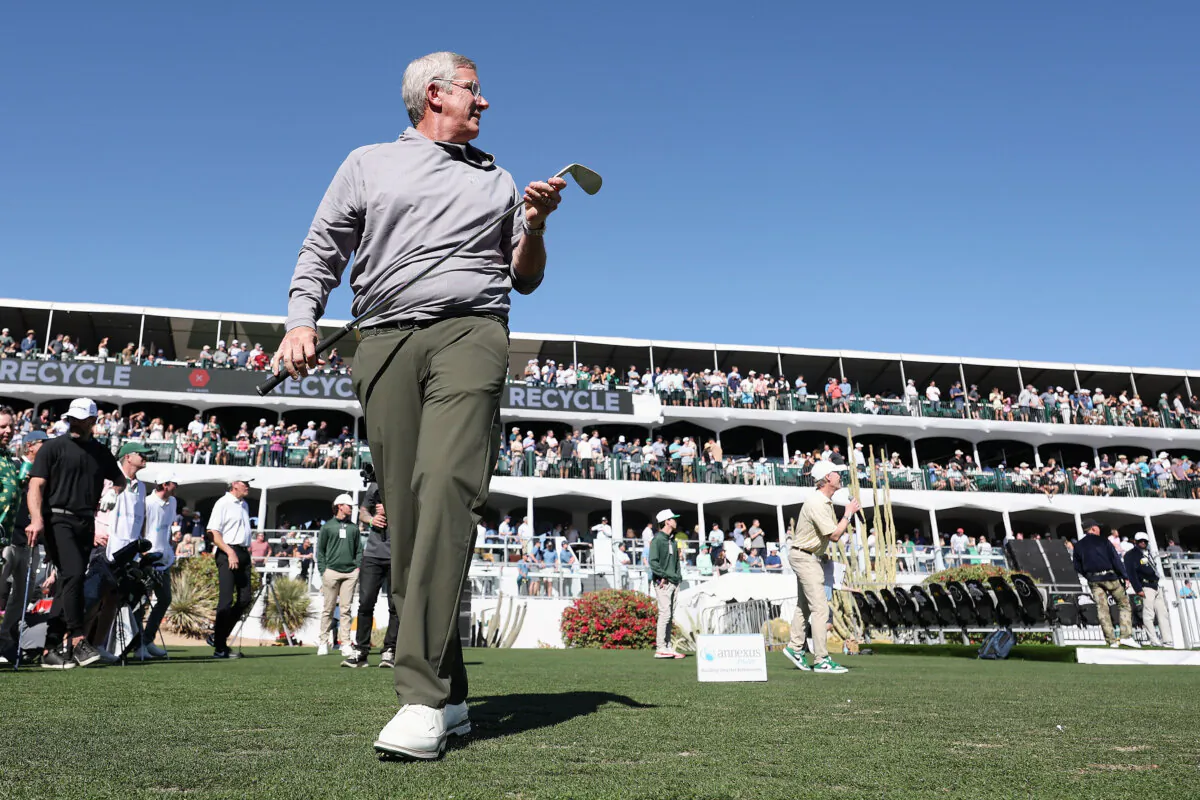 PGA Tour Commissioner Jay Monahan watches his tee shot on the 16th hole during the practice round prior to the WM Phoenix Open 2025 at TPC Scottsdale in Scottsdale, Ariz., on Feb. 5, 2025. (Christian Petersen/Getty Images)