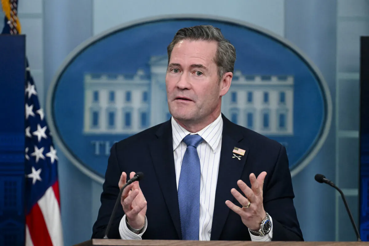 National security adviser Mike Waltz speaks during the daily press briefing in the Brady Briefing Room of the White House in Washington on Feb. 20, 2025. (Jim Watson/AFP/Getty Images)