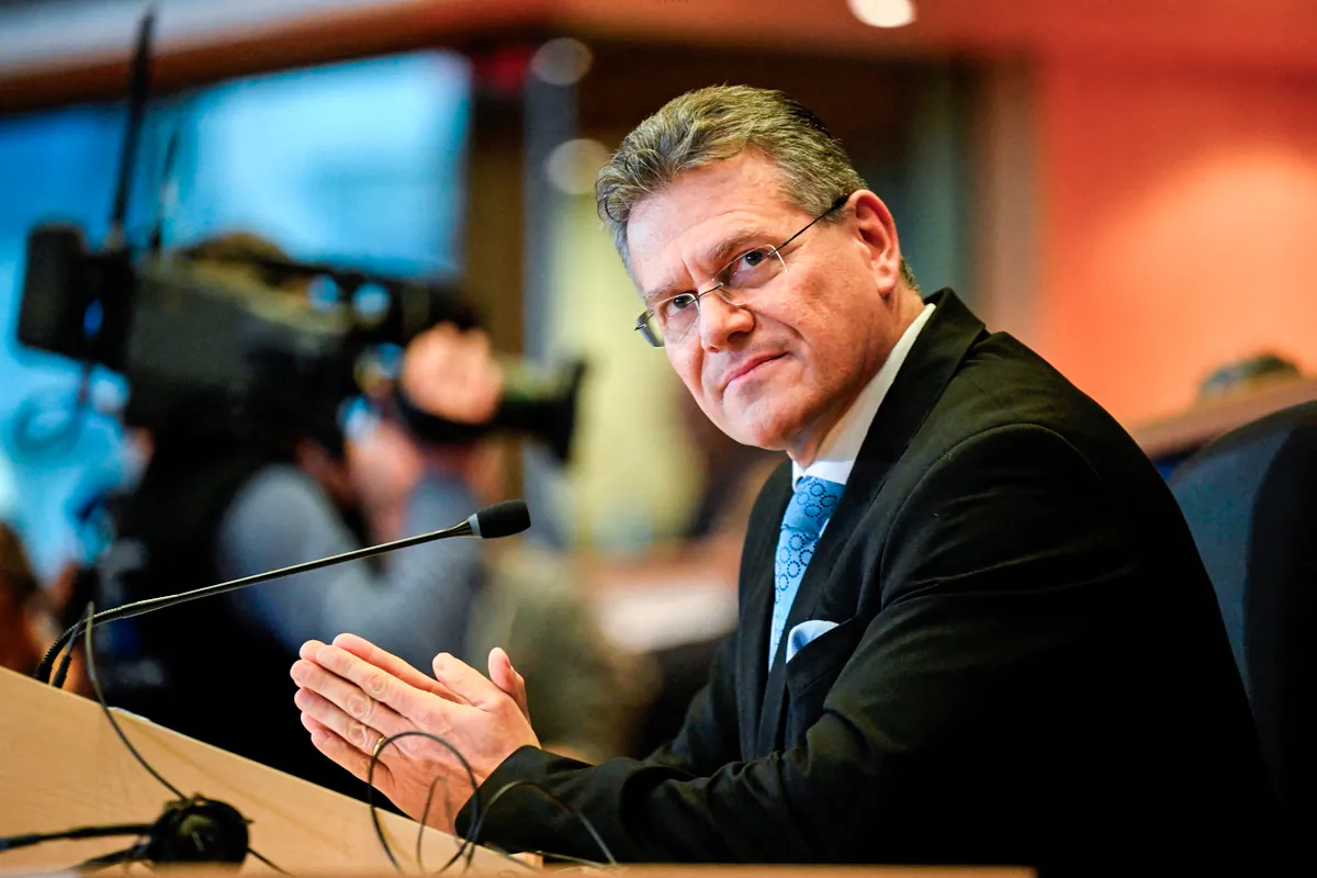 EU Commissioner designate Maros Sefcovic at the European Parliament in Brussels on Nov. 4, 2024. (Nicolas Tucat/AFP via Getty Images)