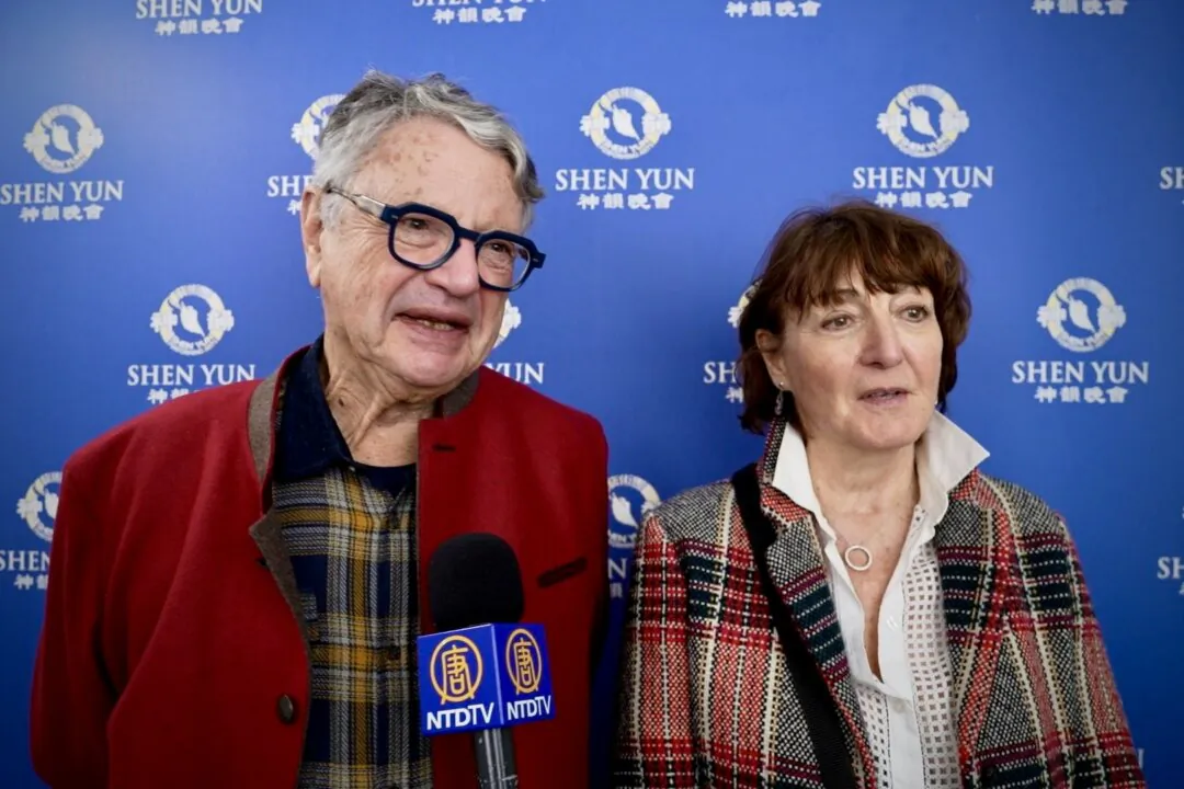 Patrick Lifschutz and Isabelle Outin at a Shen Yun performance in Nantes, France, on Feb. 19, 2025. (NTD)
