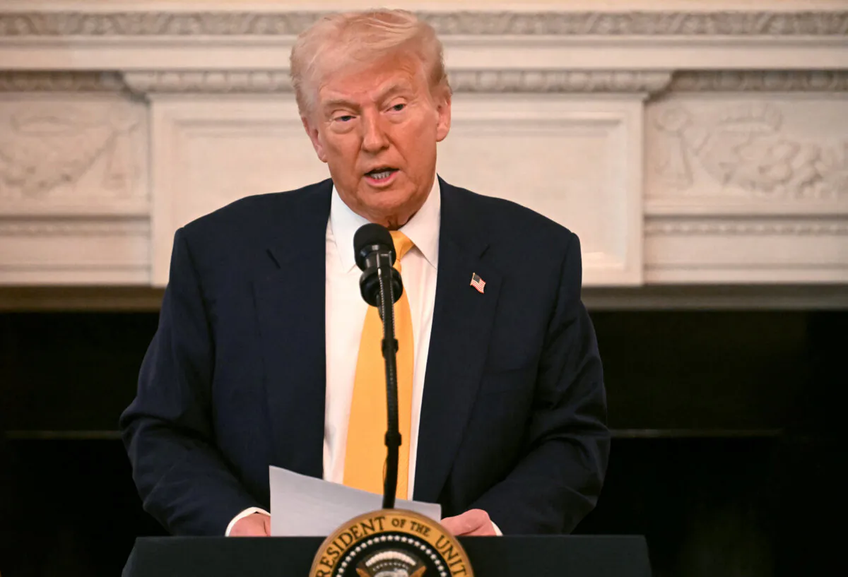 President Donald Trump speaks at the Governors Working Session in the State Dining Room of the White House on Feb. 21, 2025. (Jim Watson/AFP via Getty Images)