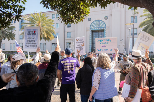 protestors at CA Senator Brian Jones Press Conference