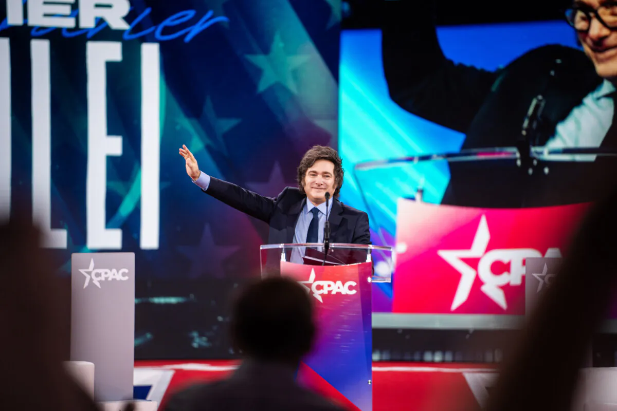 Argentine President Javier Milei arrives to speak during the annual Conservative Political Action Conference (CPAC) in Oxon Hill, Md., on Feb. 22, 2025. (Madalina Vasiliu/The Epoch Times)