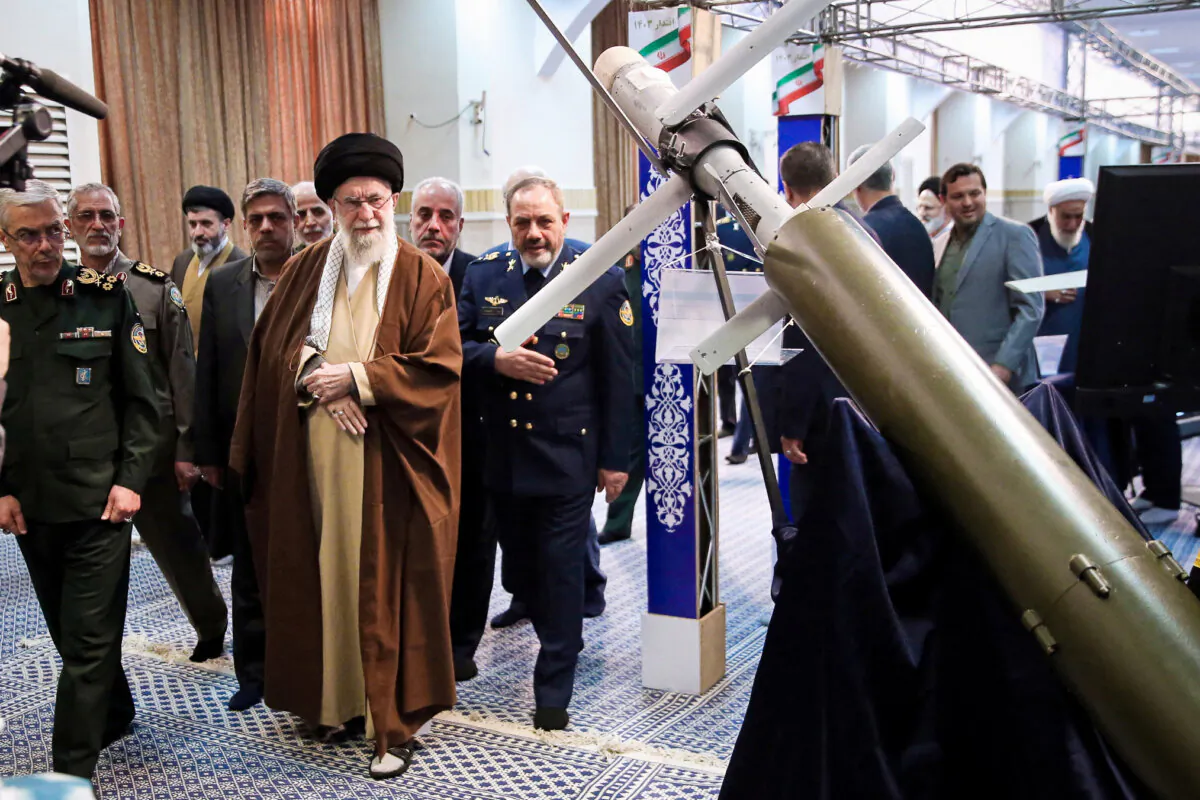 Iranian supreme leader Ayatollah Ali Khamenei visits the defense achievements exhibition in Tehran, Iran, on Feb. 12, 2025. (Office of the Iranian Supreme Leader/WANA/Handout via Reuters)