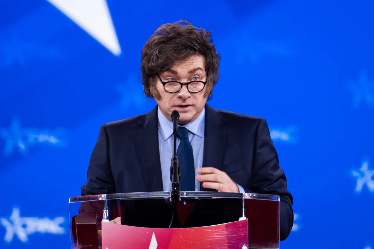 Argentine President Javier Milei speaks during the annual CPAC at the Gaylord National Resort & Convention Center at National Harbor in Oxon Hill, Md., on Feb. 22, 2025. (Madalina Vasiliu/The Epoch Times)