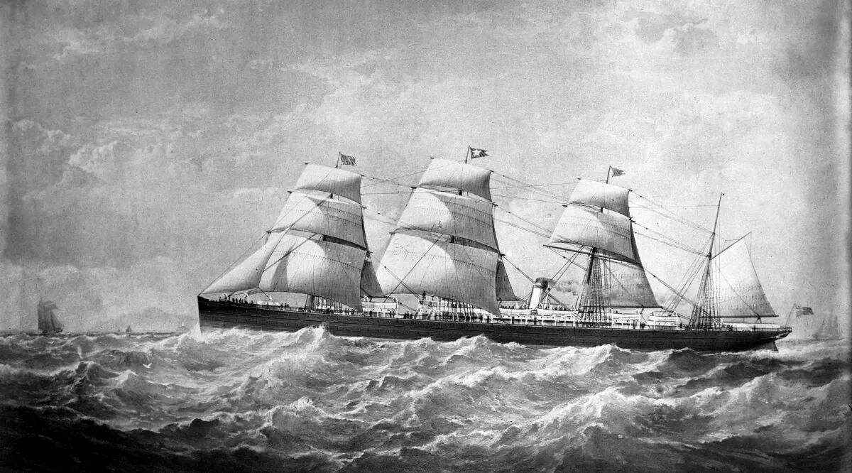 Engraving depicting the SS Oceanic, the sister ship to the SS Atlantic. The Atlantic was sailing from Liverpool to New York when it sank off Nova Scotia in April 1874, killing at least 535 passengers and crew. (Public Domain)