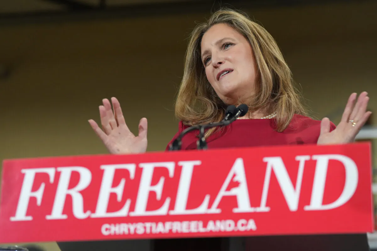 Chrystia Freeland speaks at a press conference in Toronto on Jan. 19, 2025. (The Canadian Press/Frank Gunn) 