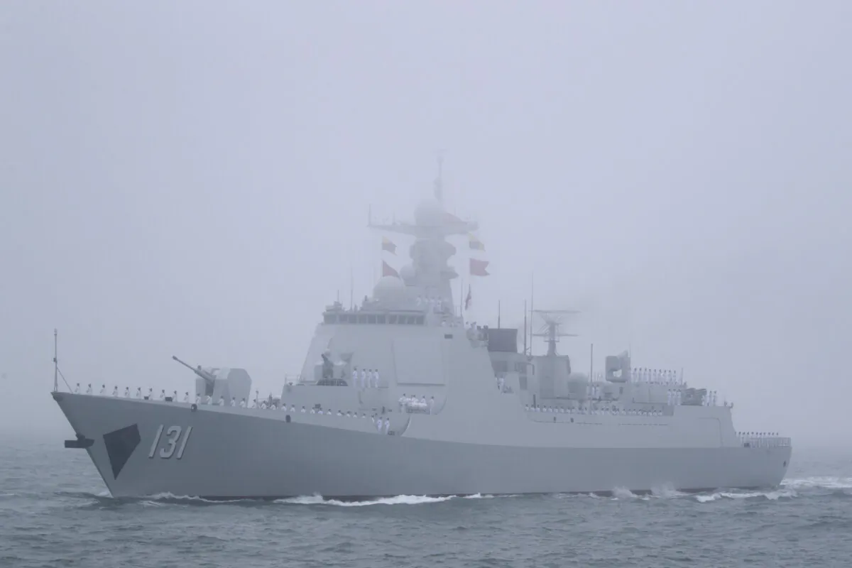 The type 052D guided-missile destroyer Taiyuan of the Chinese navy participates in a naval parade to commemorate the 70th anniversary of the navy's founding, in the waters near Qingdao, in eastern China's Shandong Province, on April 23, 2019. (Mark Schiefelbein/Pool/AFP via Getty Images) 