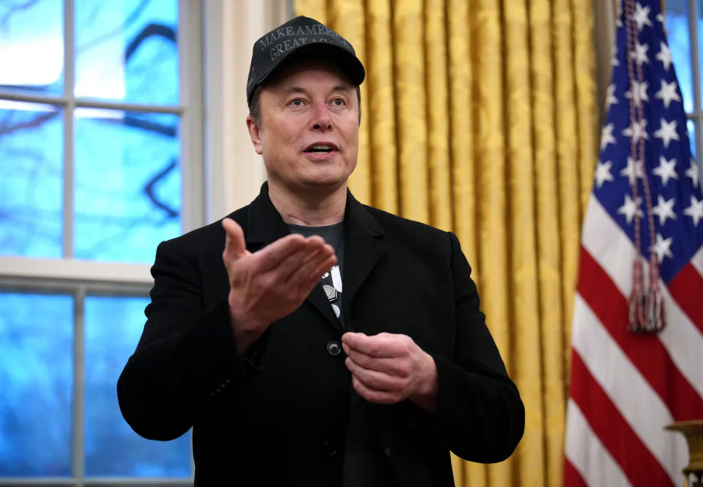 Department of Government Efficiency head Elon Musk joins President Donald Trump during the signing of an executive order in the Oval Office of the White House on Feb. 11, 2025. (Andrew Harnik/Getty Images)