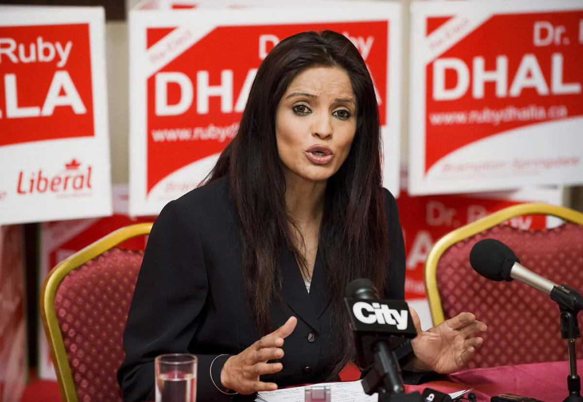 Ruby Dhalla, Liberal candidate for Brampton-Springdale, holds a news conference in Brampton, Ont., on April 27, 2011. (The Canadian Press/Aaron Vincent Elkaim) 