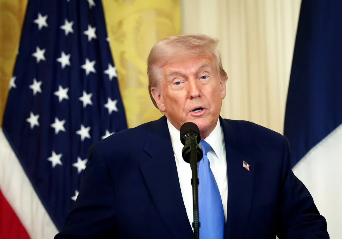 President Donald Trump delivers remarks during a press conference at the White House in Washington, on Feb. 24, 2025. (Tasos Katopodis/Getty Images)
