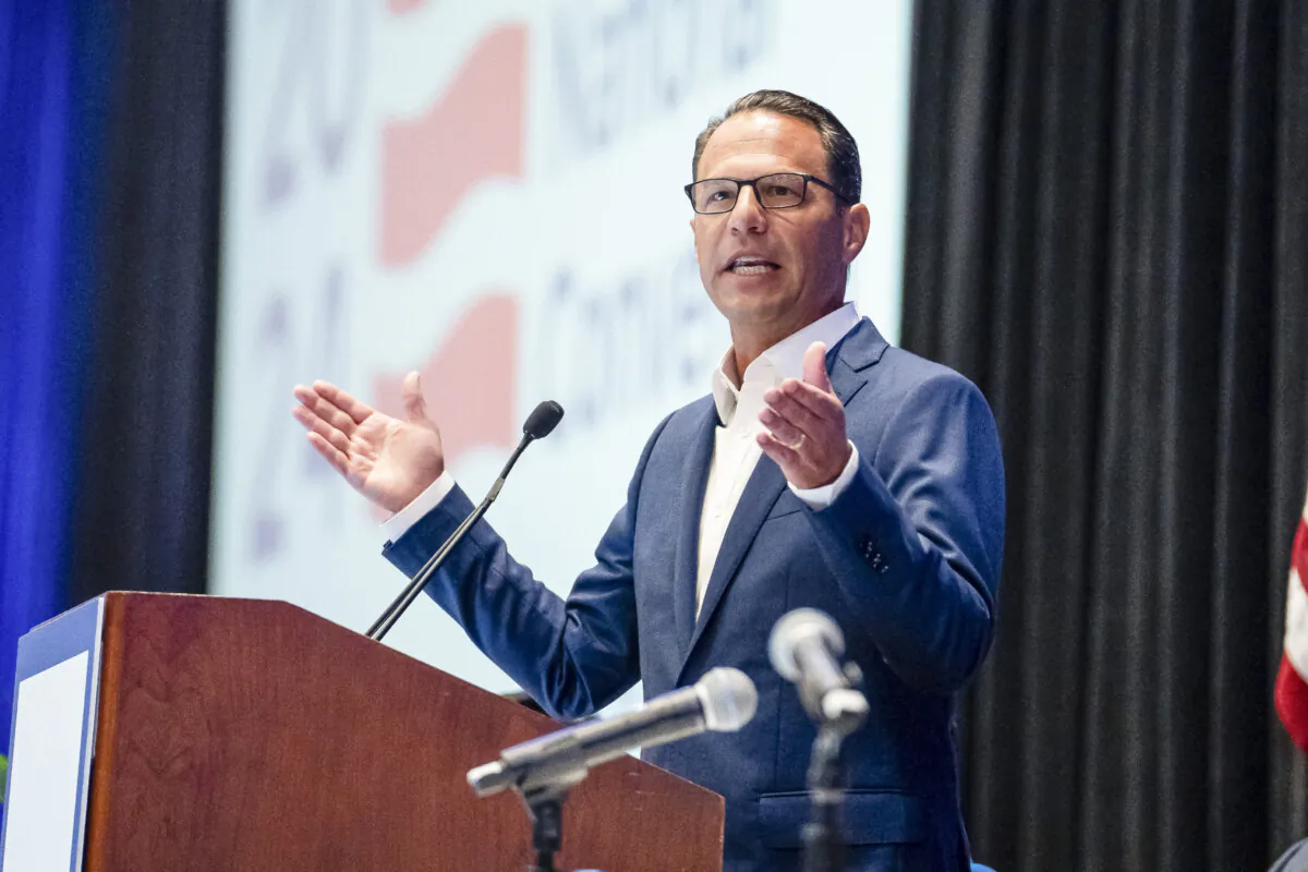 Pennsylvania Gov. Josh Shapiro (D-Pa.) speaks at the Labor Caucus at the Hyatt Regency McCormick Place during the first day of the Democratic National Convention (DNC) in Chicago on Aug. 19, 2024. (Madalina Vasiliu/The Epoch Times)
