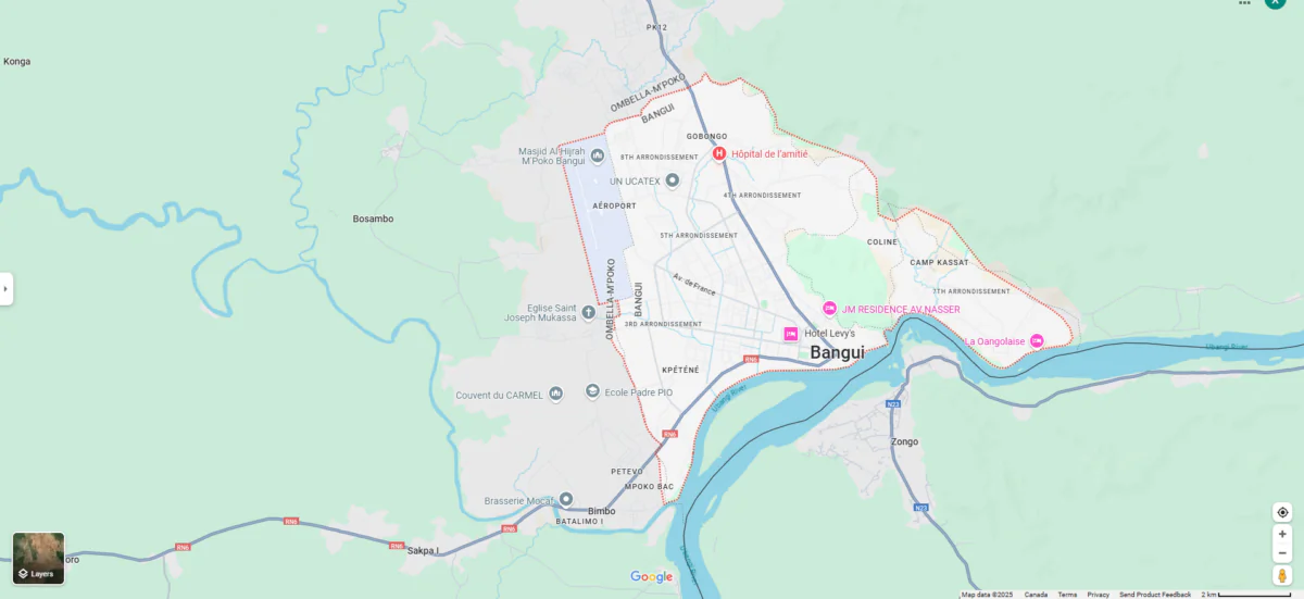 Nine people were killed and more than 700 houses were burned down in an attack in northern Central African Republic on Tuesday, local officials said. (Screenshot via Google Map)