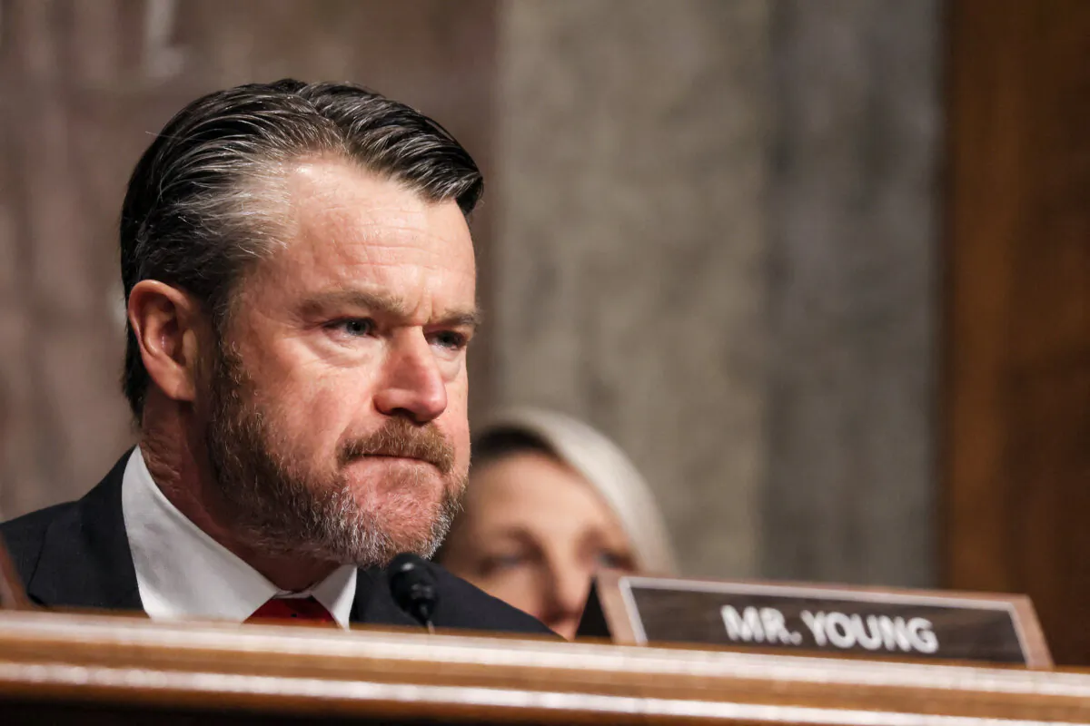 Sen. Todd Young (R-Ind.) listens as former US Director of National Intelligence John Ratcliffe testifies before a Senate Intelligence Committee hearing on his nomination to be CIA director, on Capitol Hill in Washington, on Jan. 15, 2025. (Jemal Countess/AFP via Getty Images)