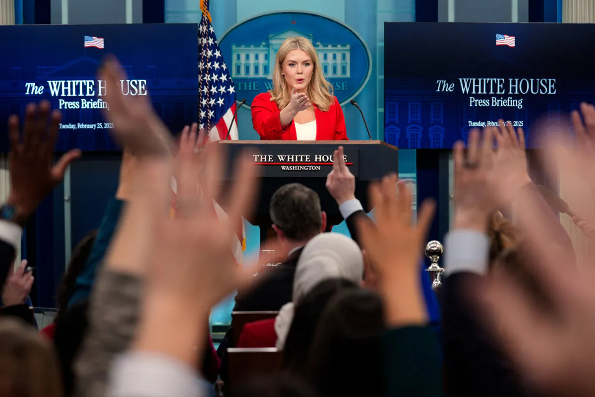 White House press secretary Karoline Leavitt speaks during a press briefing in the James Brady Press Briefing Room at the White House in Washington, on Feb. 25, 2025. (Evan Vucci/AP Photo)