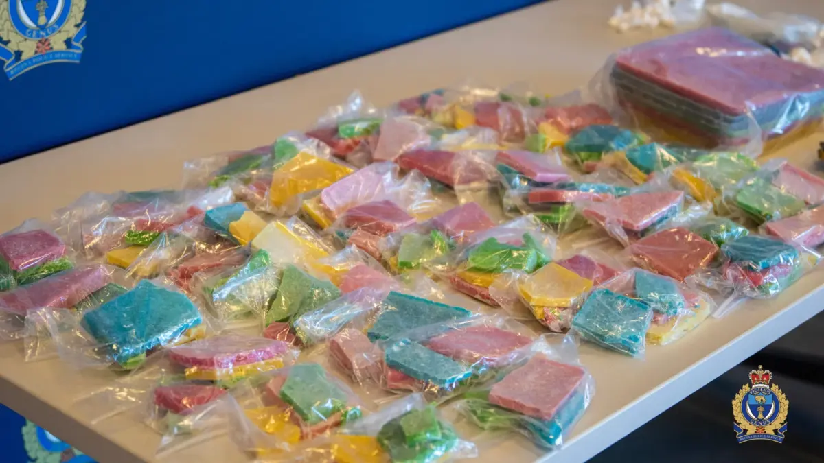 Drugs seized by the Regina Police Service are pictured at police headquarters in Regina on Feb. 24, 2025. (RPS handout photo)