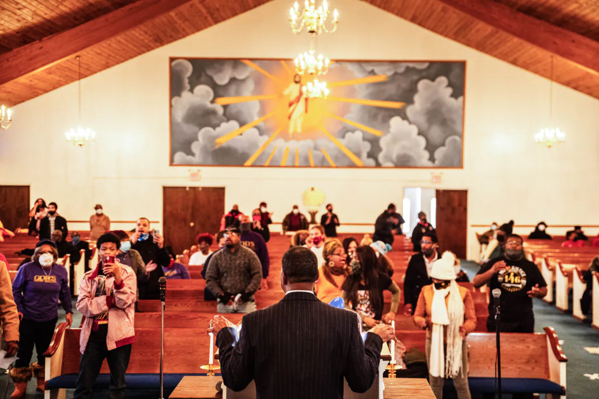 Worshipers at King Solomon Missionary Baptist Church in Louisville, Ky., on Jan. 18, 2021. (Jon Cherry/Getty Images)