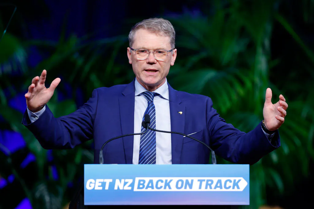 MP Paul Goldsmith speaks during the National Party Annual Conference at Michael Fowler Centre on June 24, 2023 in Wellington, New Zealand. (Hagen Hopkins/Getty Images)