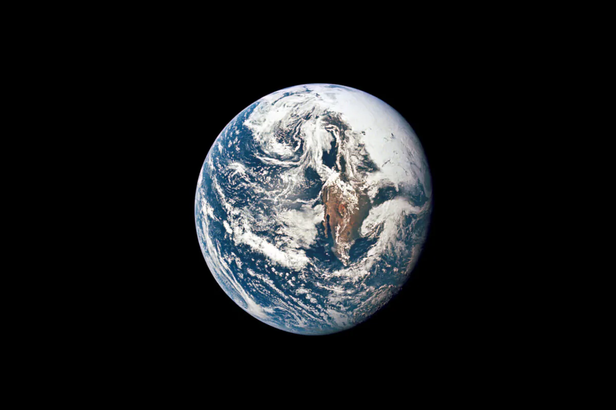 The Earth from 36,000 nautical miles away as photographed from the Apollo 10 spacecraft during its trans-lunar journey toward the moon on May 18, 1969. (NASA via AP)