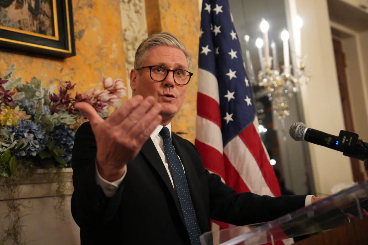 Prime Minister Sir Keir Starmer gives a speech during a welcome reception at the British ambassador's residence in Washington, on Feb. 26, 2025. (Carl Court/PA)