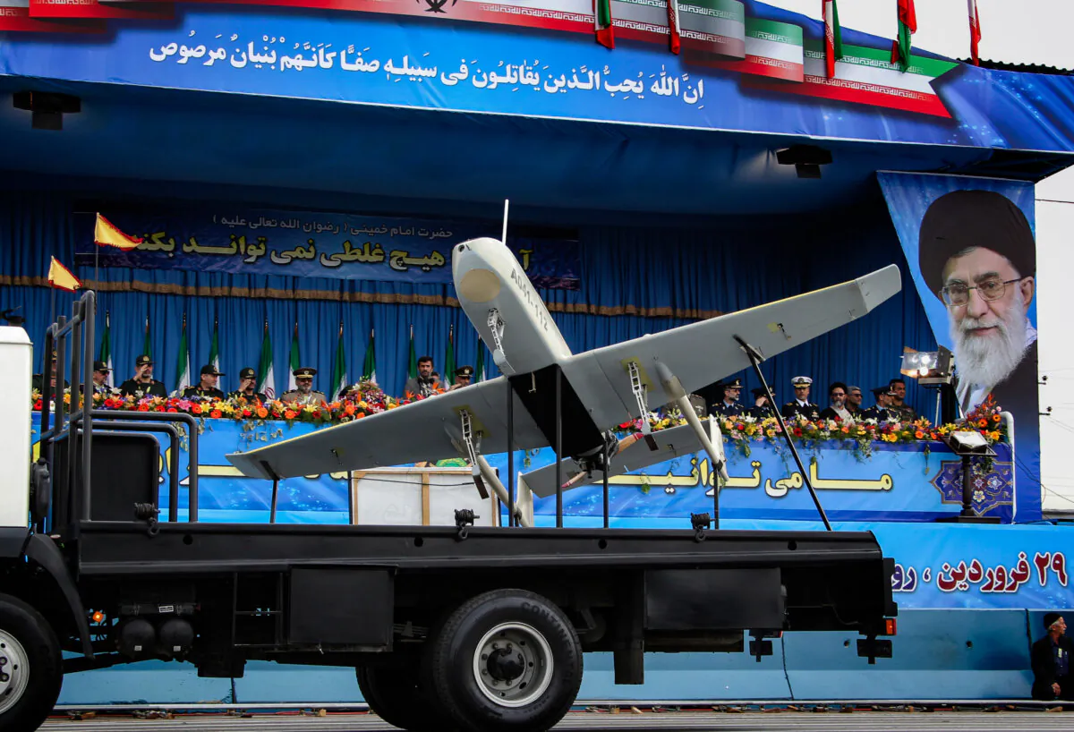 An Iranian-made drone is shown during the Army Day celebrations in Tehran, Iran, on April 18, 2010. (Behrouz Mehri/AFP/Getty Images)