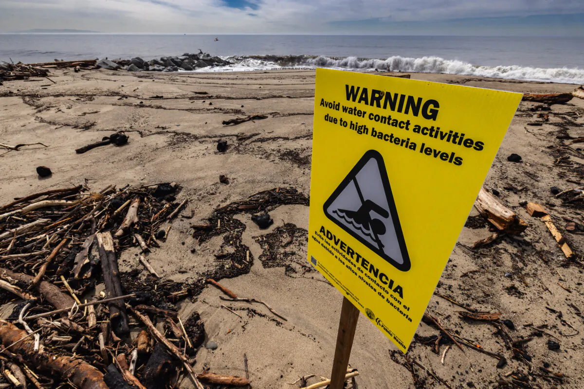 Debris leftover from the Palisades fire and heavy rains caused beach closures near Los Angeles, on Feb. 27, 2025. (John Fredricks/The Epoch Times)