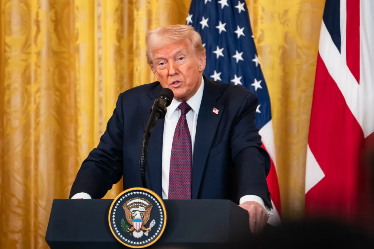 President Donald Trump speaks during a press conference at the White House in Washington on Feb. 27, 2025. (Madalina Vasiliu/The Epoch Times)