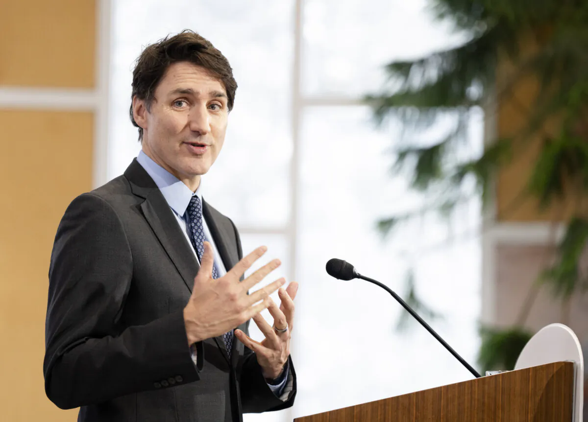 Prime Minister Justin Trudeau speaks to the media during a press conference in Montreal, on Feb. 27, 2025. (The Canadian Press/Christinne Muschi)