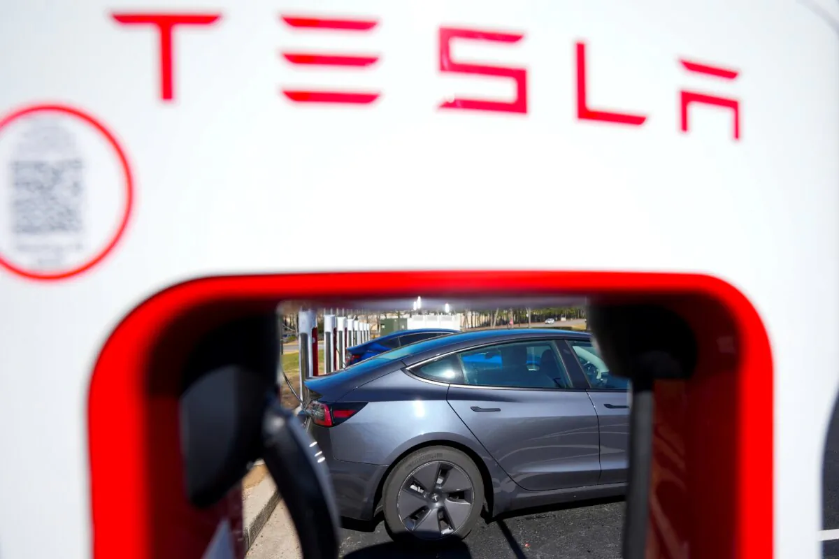 A Tesla level three Electric vehicle charger in Kennesaw, Ga., on Feb. 2, 2024. (Mike Stewart/AP Photo)