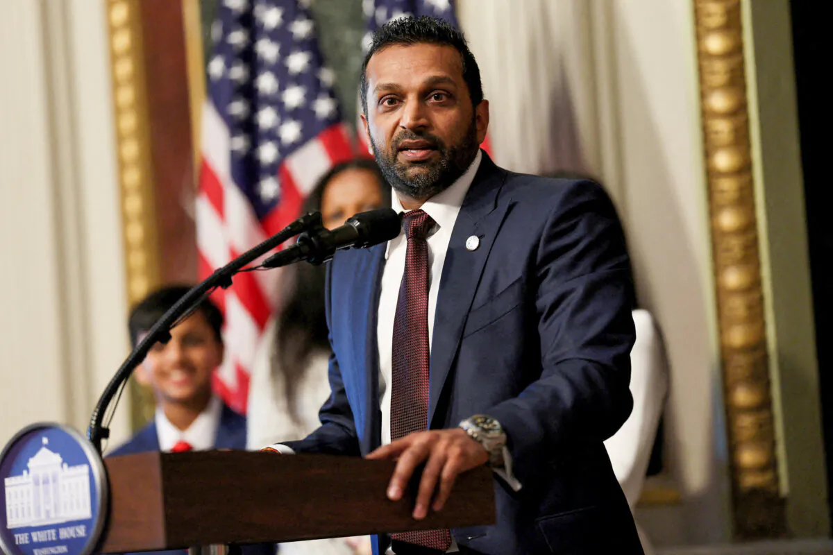 Kash Patel speaks after being sworn in as FBI director by U.S. Attorney General Pam Bondi in the Indian Treaty Room in the Eisenhower Executive Office Building on the White House campus in Washington on Feb. 21, 2025. (Leah Millis/Reuters)