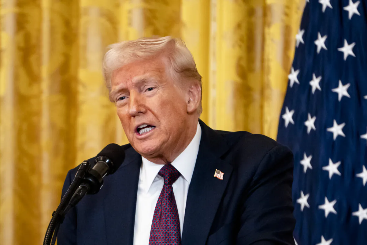 President Donald Trump speaks during a press conference at the White House in Washington on Feb. 27, 2025. (Madalina Vasiliu/The Epoch Times)